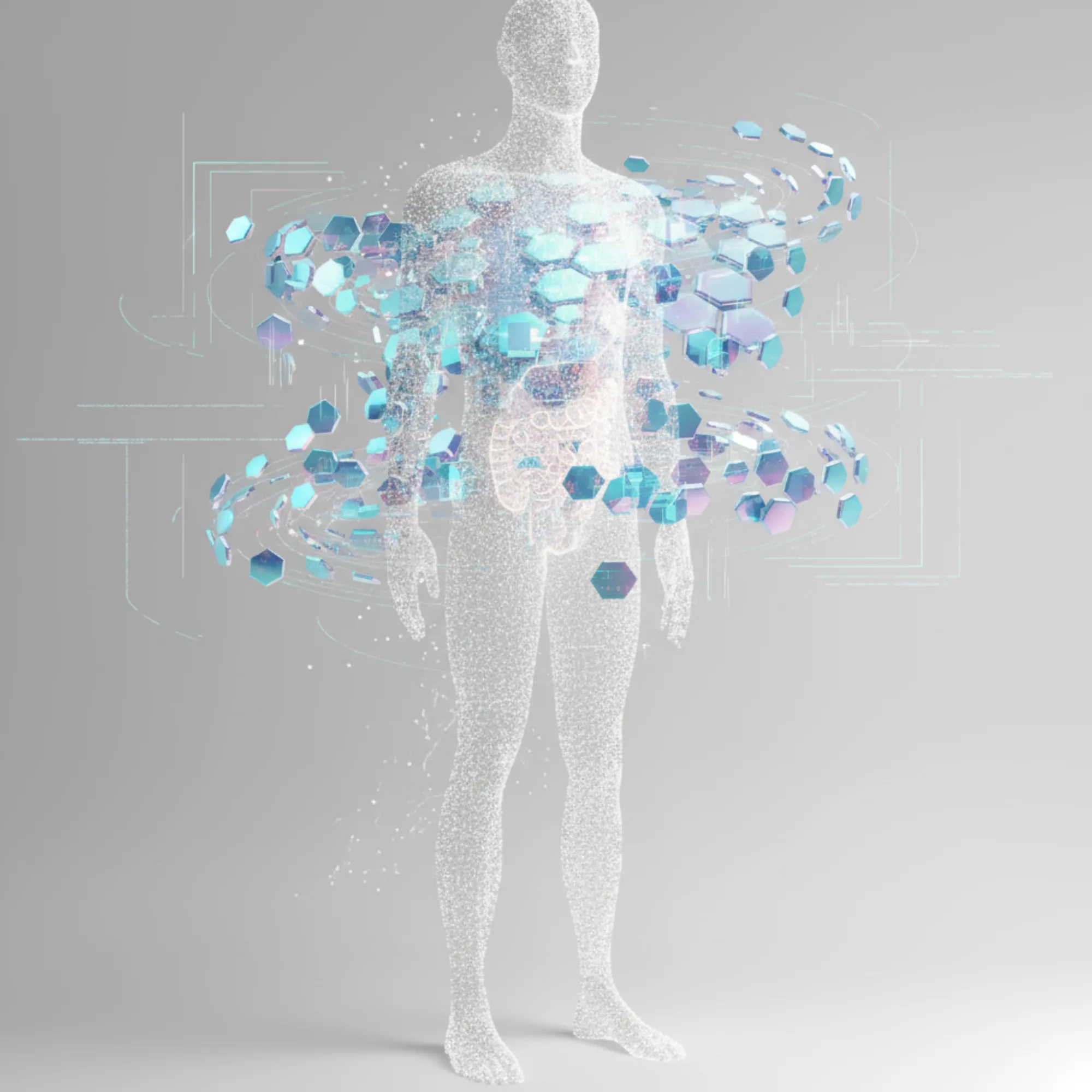 Personnage en 3D anatomique en nuage de points pour bilan de santé global