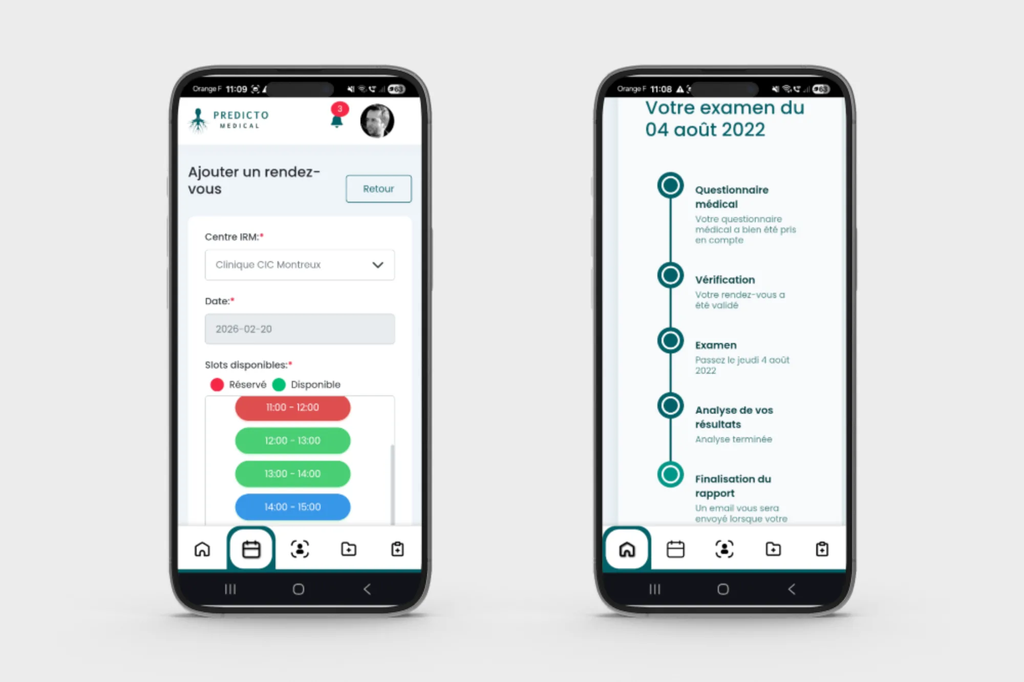 2 écrans présentant l'interface de l'application Predicto